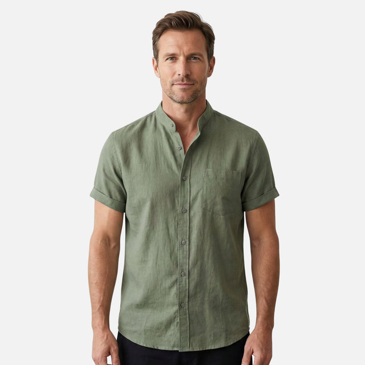 Camicia estiva in misto cotone con collo alto da uomo