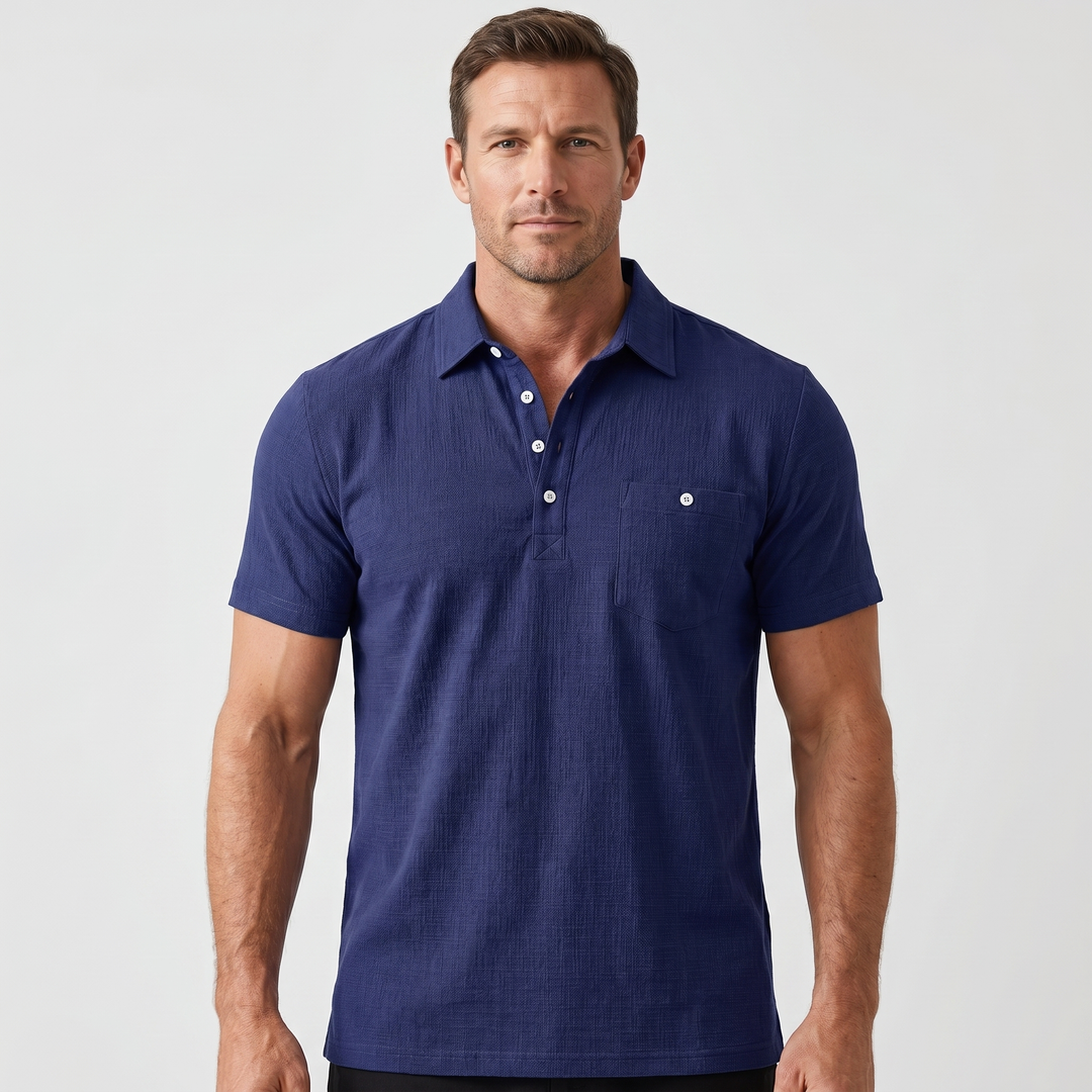Linen polo shirt with half-button placket for men
