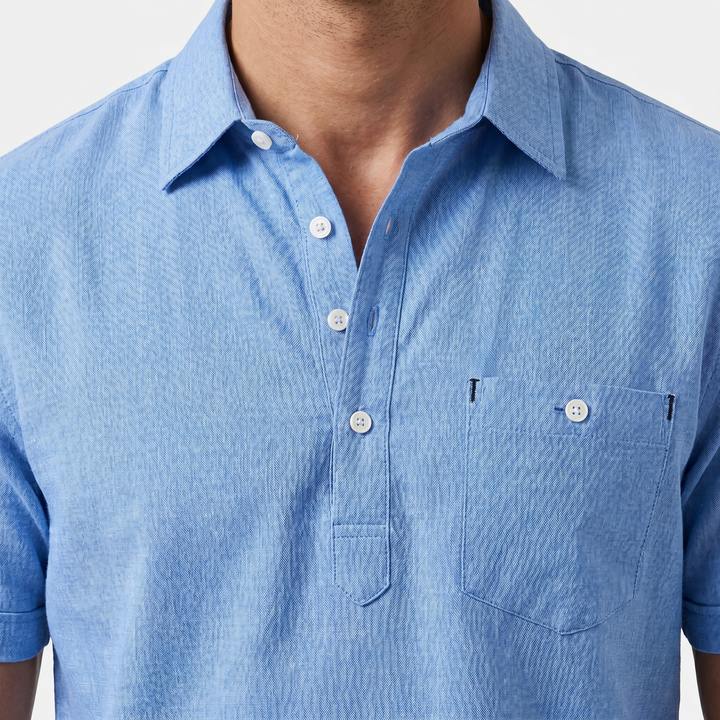 Linen polo shirt with half-button placket for men