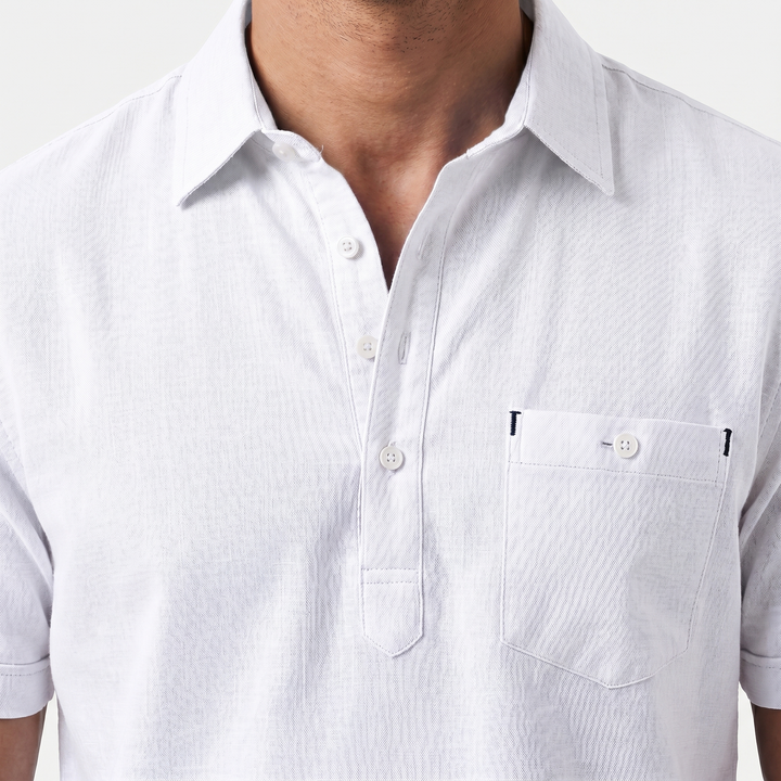 Linen polo shirt with half-button placket for men