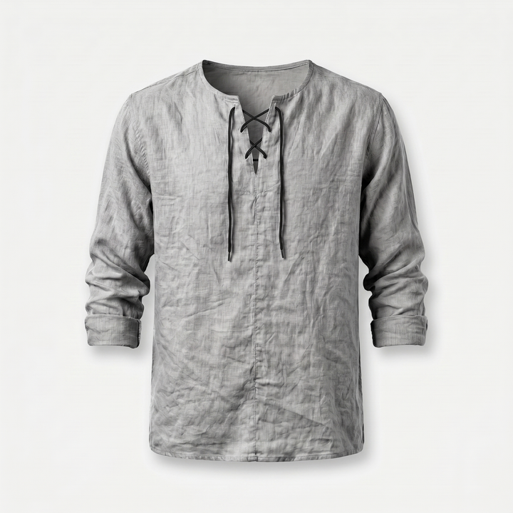 Camicia estiva in lino con scollo allacciato da uomo