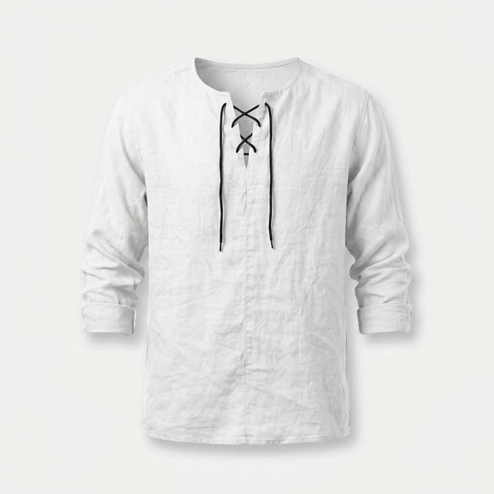 Camicia estiva in lino con scollo allacciato da uomo