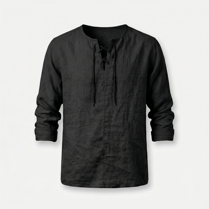 Camicia estiva in lino con scollo allacciato da uomo