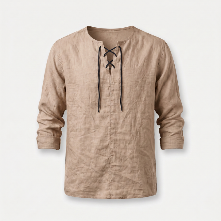 Camicia estiva in lino con scollo allacciato da uomo