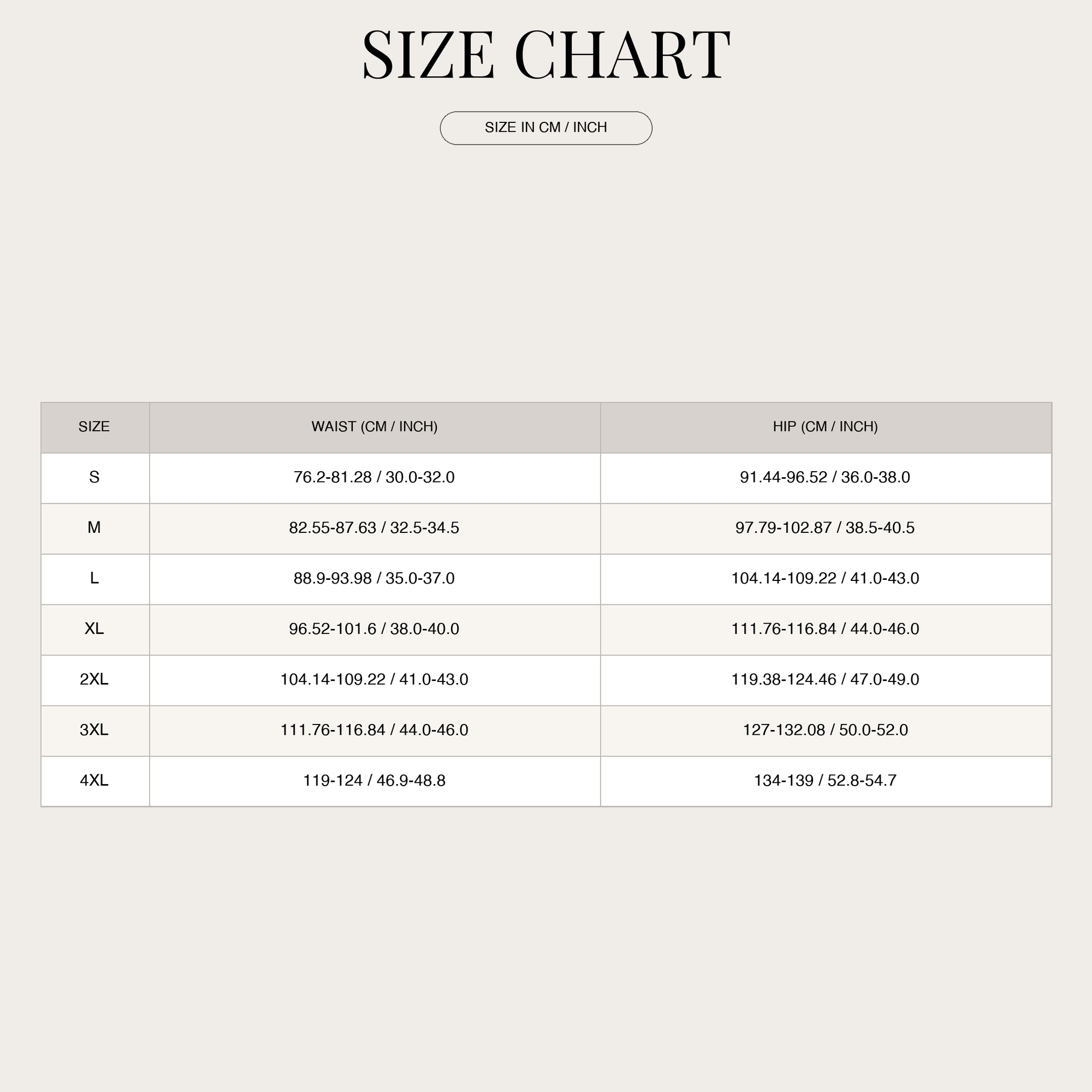 Size chart