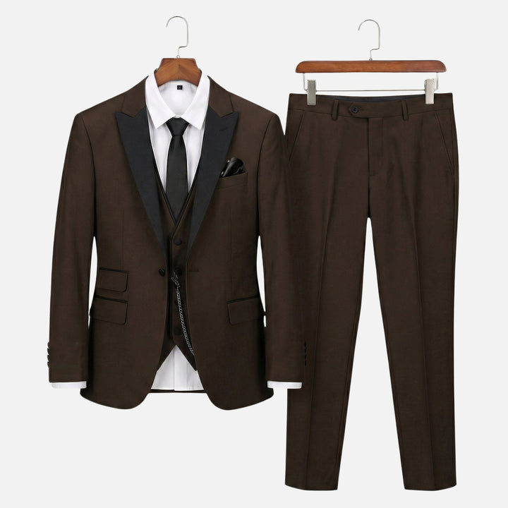 Three-piece suit with satin lapels – jacket, vest & trousers for men