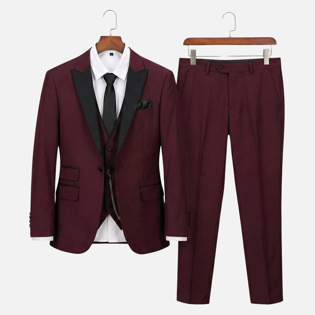 Three-piece suit with satin lapels – jacket, vest & trousers for men
