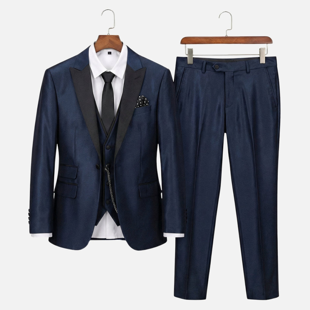 Three-piece suit with satin lapels – jacket, vest & trousers for men
