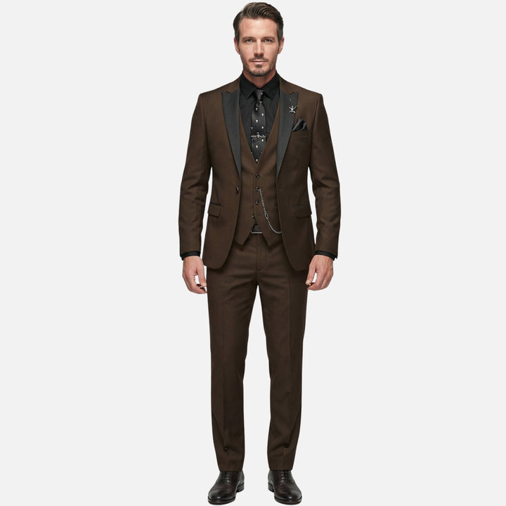 Three-piece suit with satin lapels – jacket, vest & trousers for men