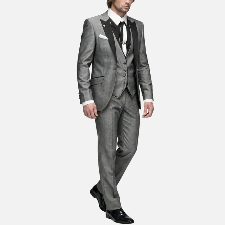 Three-piece suit with satin lapels – jacket, vest & trousers for men