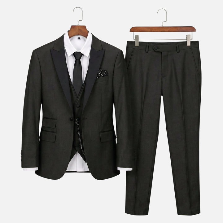 Three-piece suit with satin lapels – jacket, vest & trousers for men