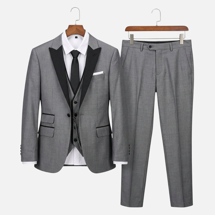 Three-piece suit with satin lapels – jacket, vest & trousers for men
