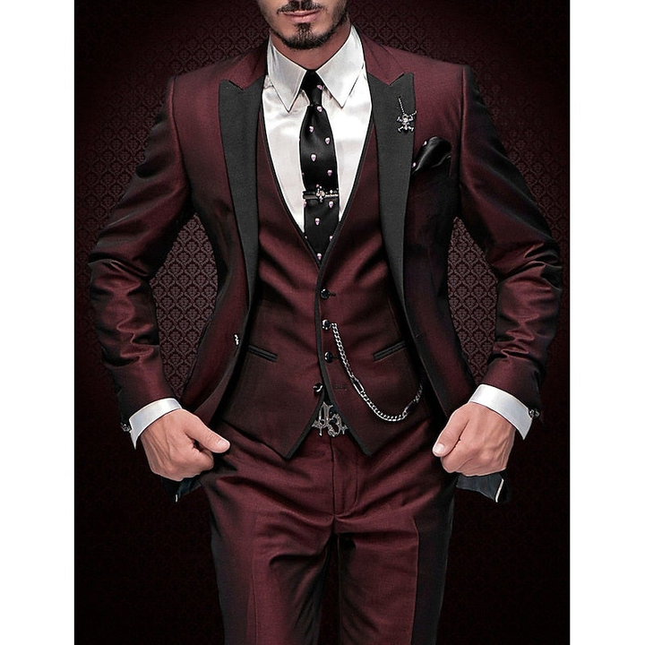 Three-piece suit with satin lapels – jacket, vest & trousers for men