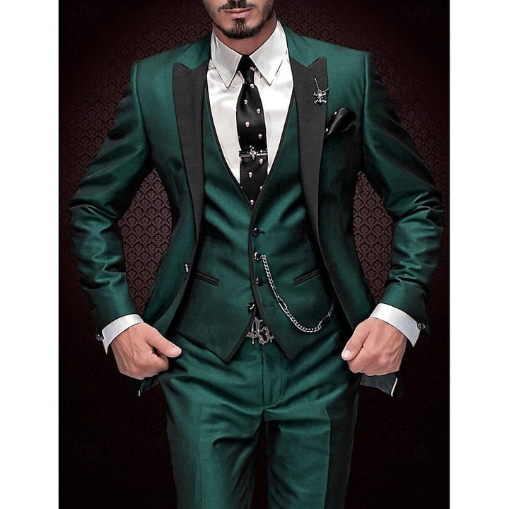 Three-piece suit with satin lapels – jacket, vest & trousers for men