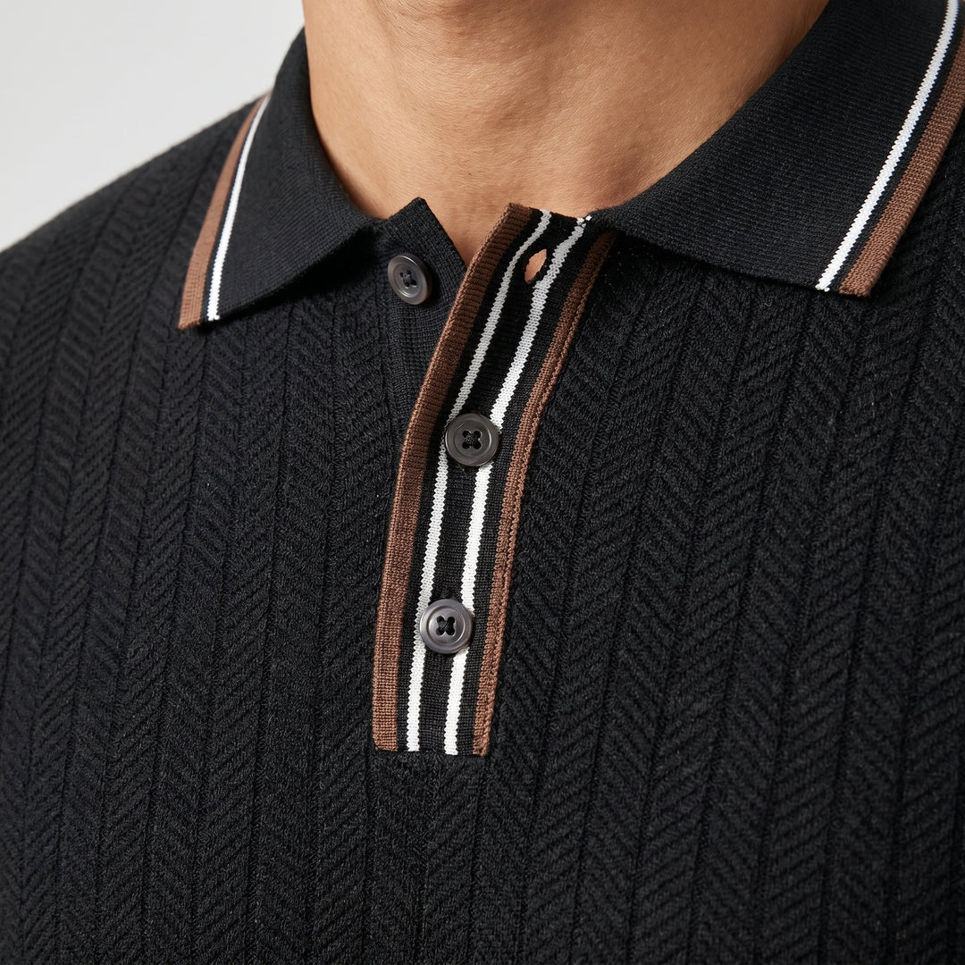 Polo shirt with tipped collar and herringbone pattern for men