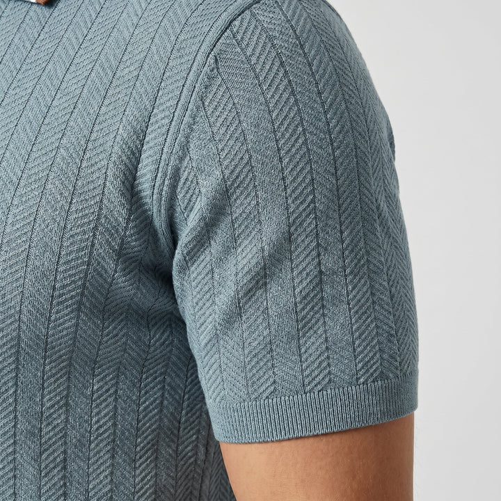 Polo shirt with tipped collar and herringbone pattern for men