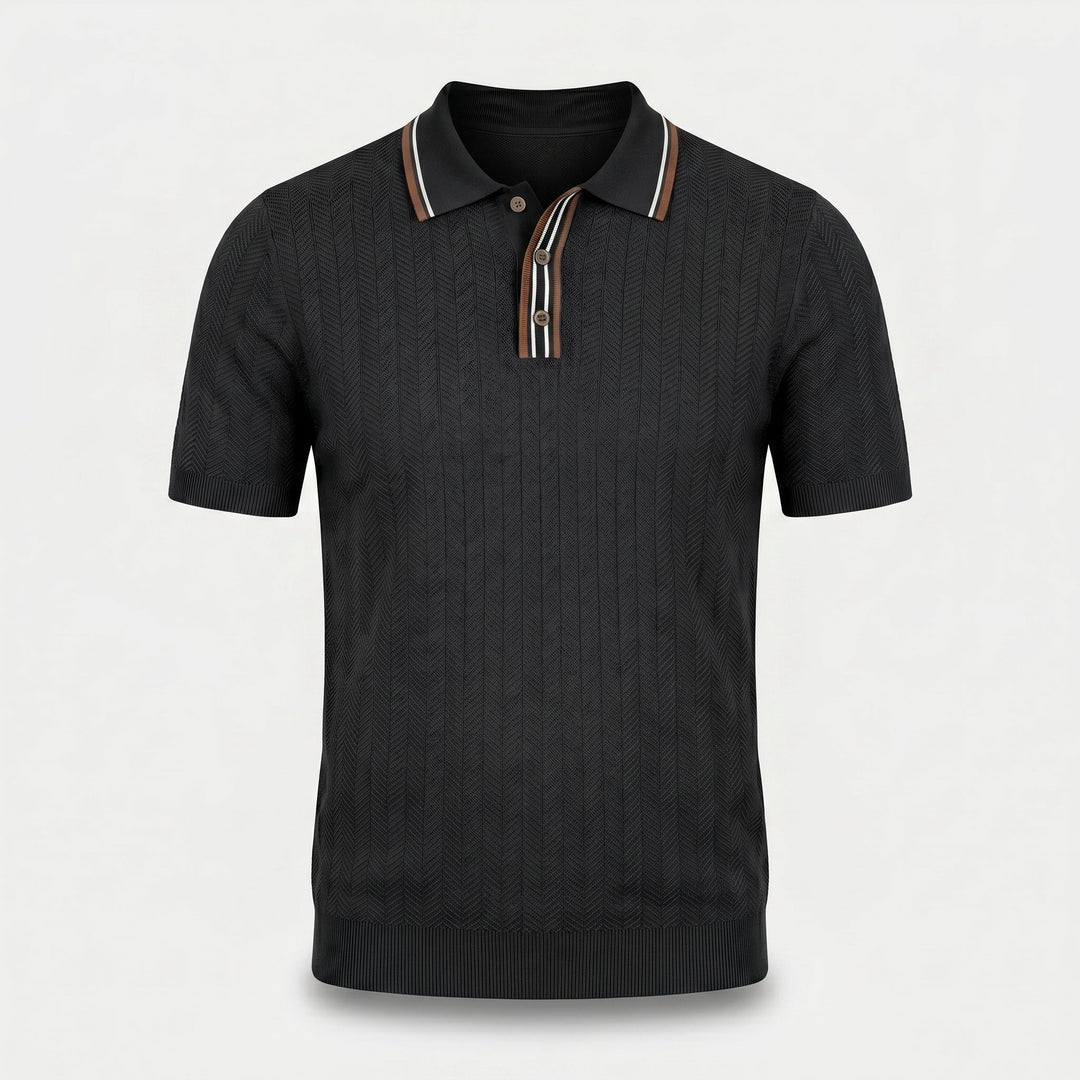 Polo shirt with tipped collar and herringbone pattern for men