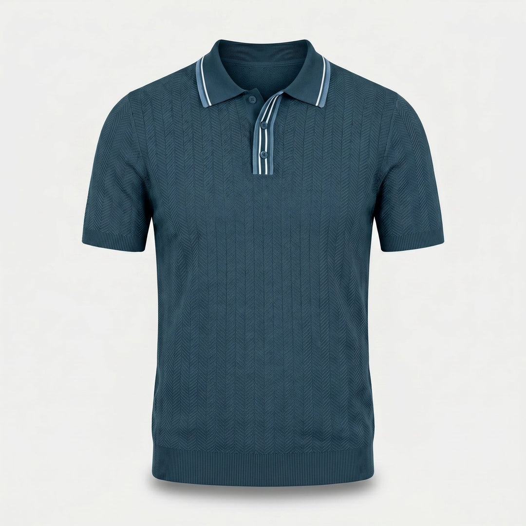 Polo shirt with tipped collar and herringbone pattern for men
