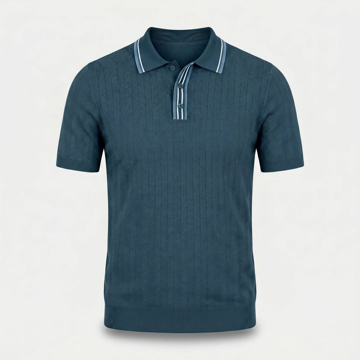 Polo shirt with tipped collar and herringbone pattern for men