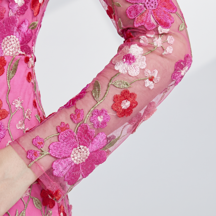 Tüll-Abendkleid mit Blumenmuster und 3D-Applikationen für Damen