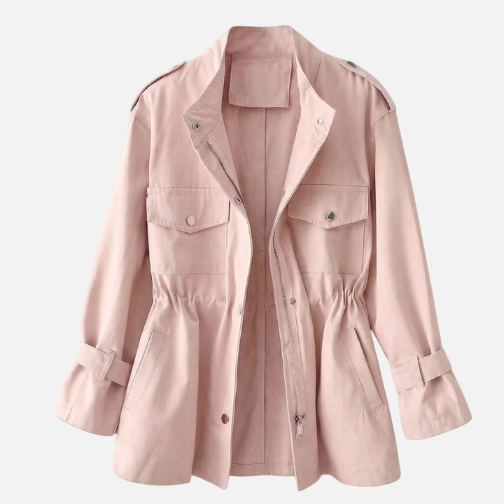 Giacca utility in twill con collo alla coreana e tasche cargo da donna