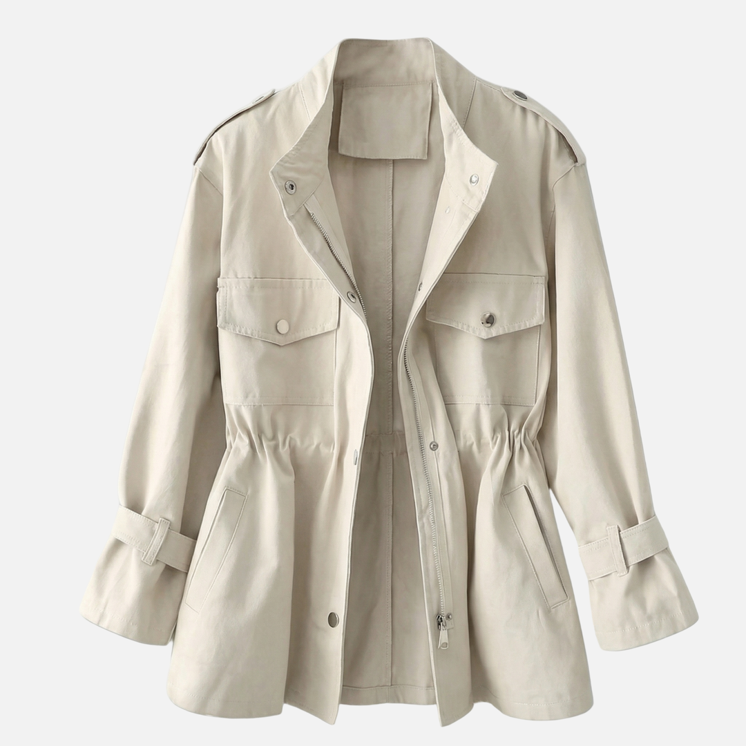 Giacca utility in twill con collo alla coreana e tasche cargo da donna