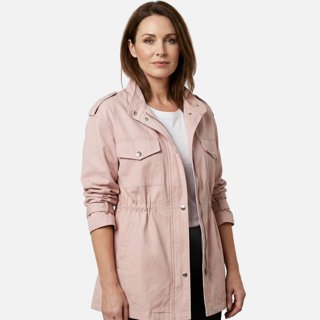 Giacca utility in twill con collo alla coreana e tasche cargo da donna