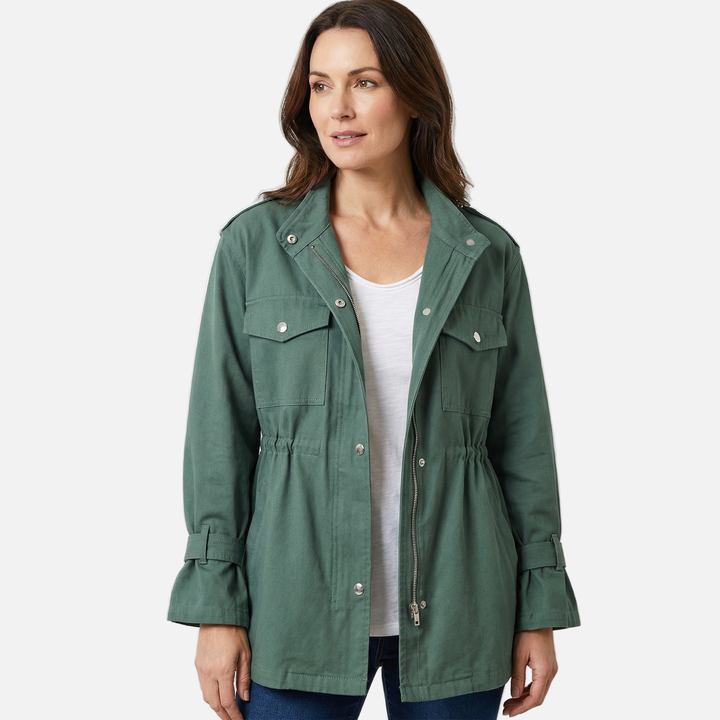 Giacca utility in twill con collo alla coreana e tasche cargo da donna