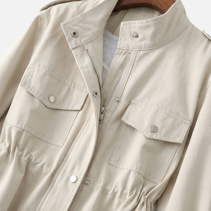 Giacca utility in twill con collo alla coreana e tasche cargo da donna