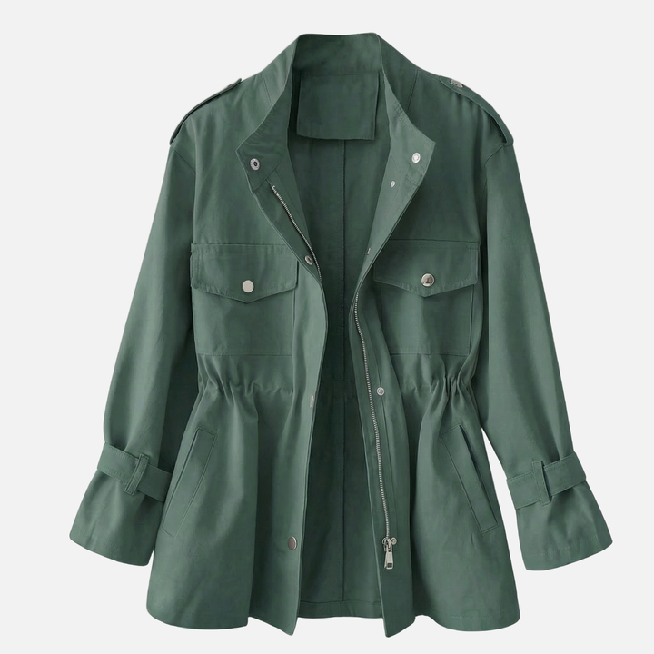 Giacca utility in twill con collo alla coreana e tasche cargo da donna