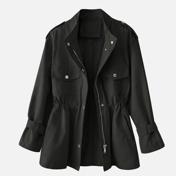 Giacca utility in twill con collo alla coreana e tasche cargo da donna