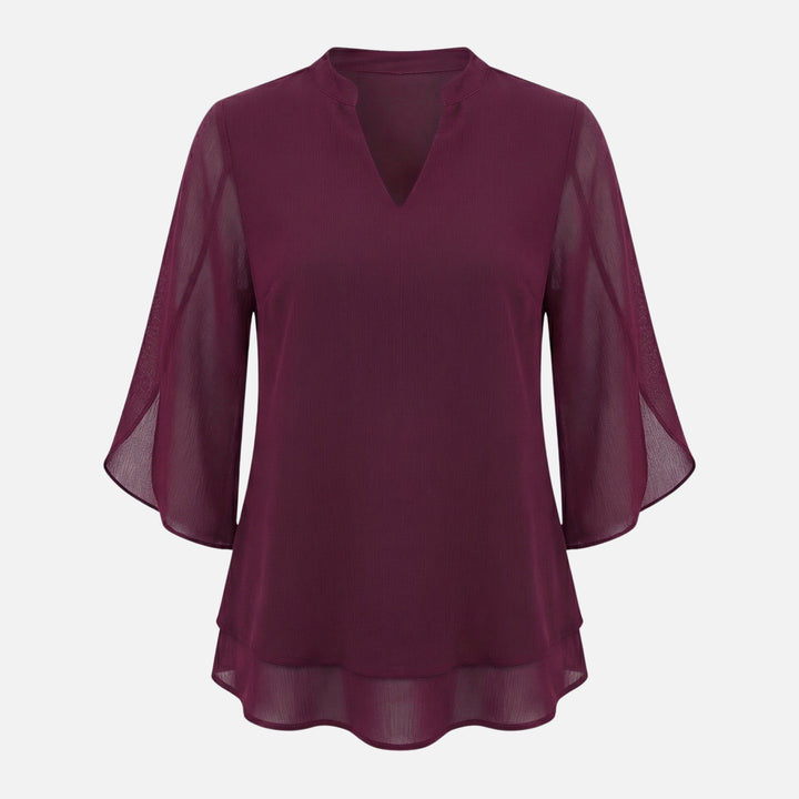 V-Ausschnitt Chiffonbluse mit Schlitzärmeln und Lagenlook-Saum für