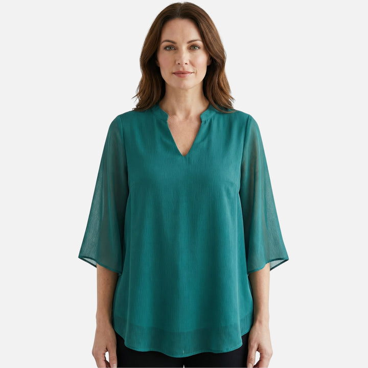 V-Ausschnitt Chiffonbluse mit Schlitzärmeln und Lagenlook-Saum für
