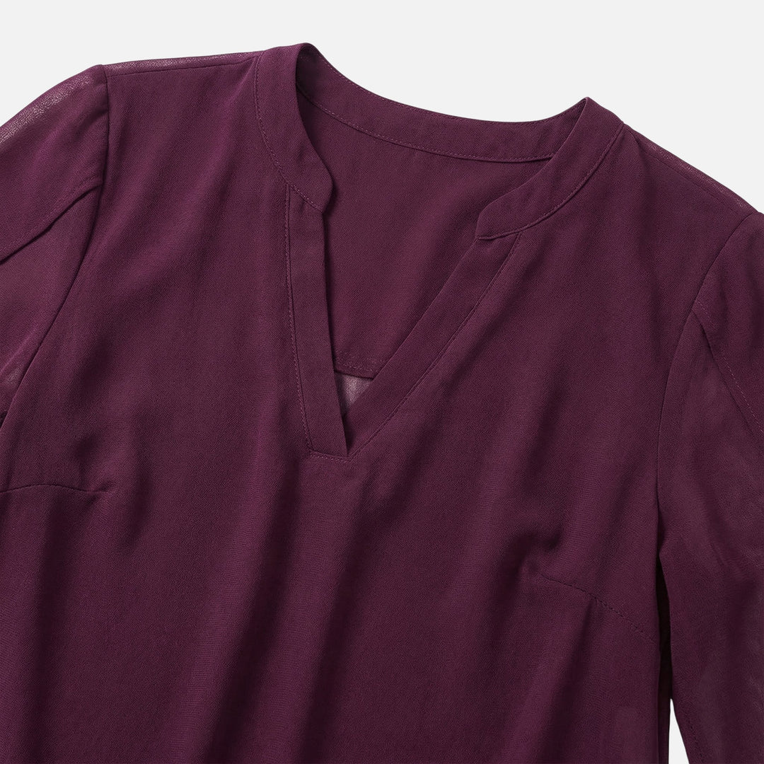 V-Ausschnitt Chiffonbluse mit Schlitzärmeln und Lagenlook-Saum für