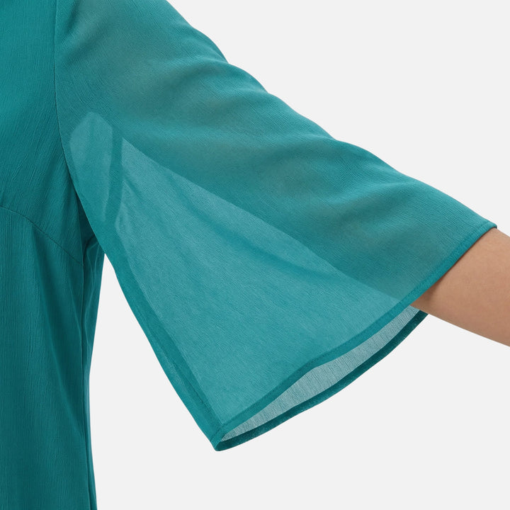 V-Ausschnitt Chiffonbluse mit Schlitzärmeln und Lagenlook-Saum für