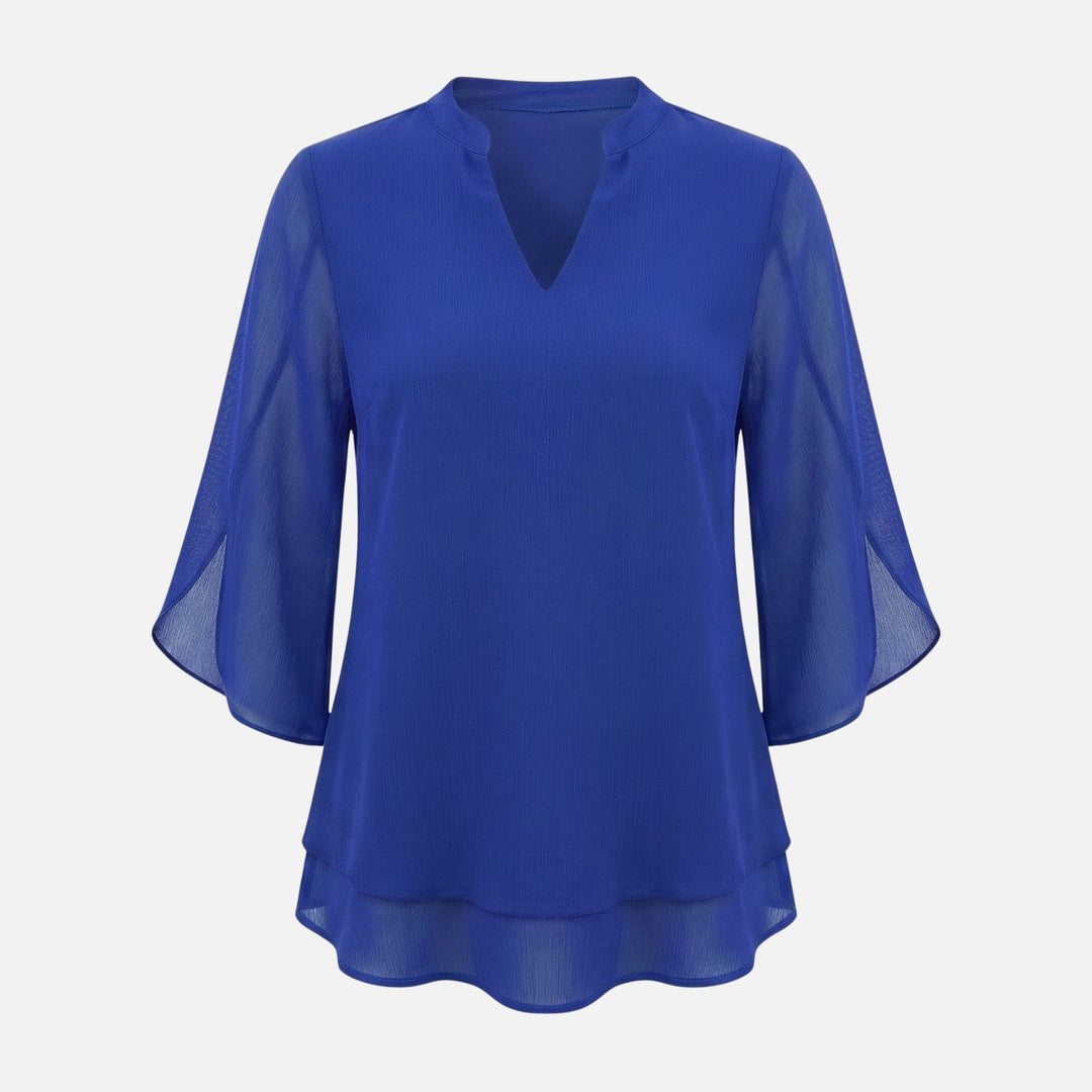V-Ausschnitt Chiffonbluse mit Schlitzärmeln und Lagenlook-Saum für