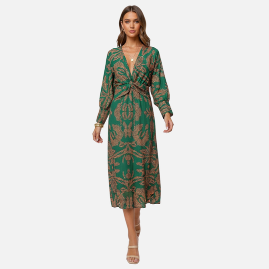 Boho-Maxikleid mit V-Ausschnitt – Sommerliches Langarmkleid für Damen