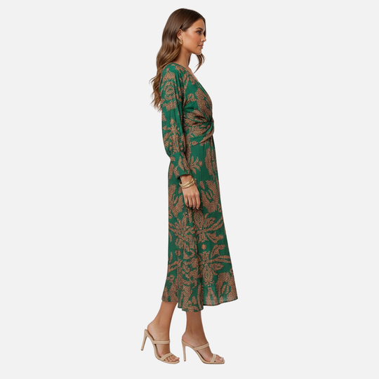 Boho-Maxikleid mit V-Ausschnitt – Sommerliches Langarmkleid für Damen