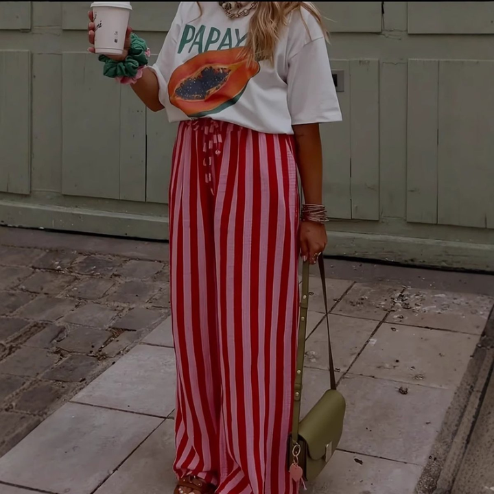 Pantaloni estivi a righe verticali con gamba larga da donna