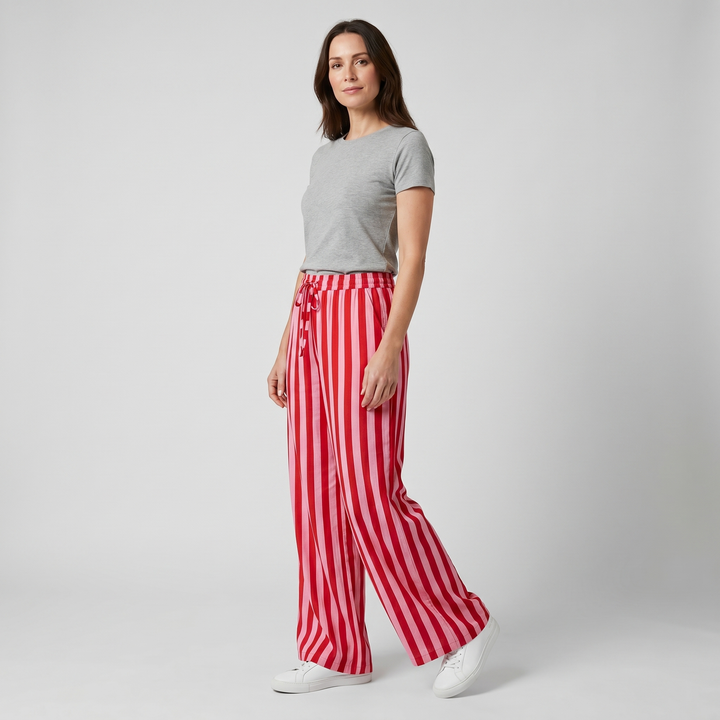 Pantaloni estivi a righe verticali con gamba larga da donna