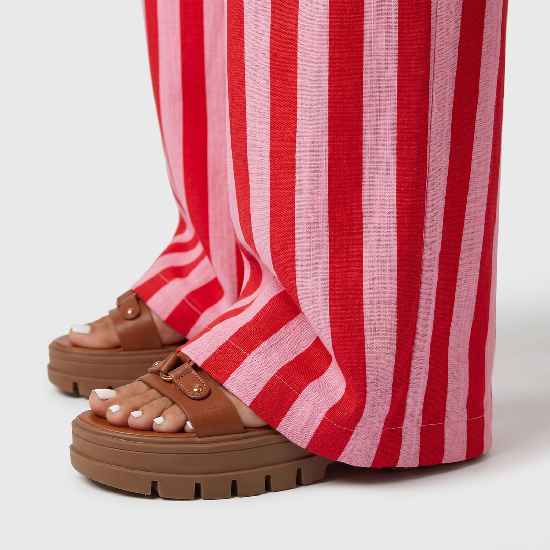 Pantaloni estivi a righe verticali con gamba larga da donna