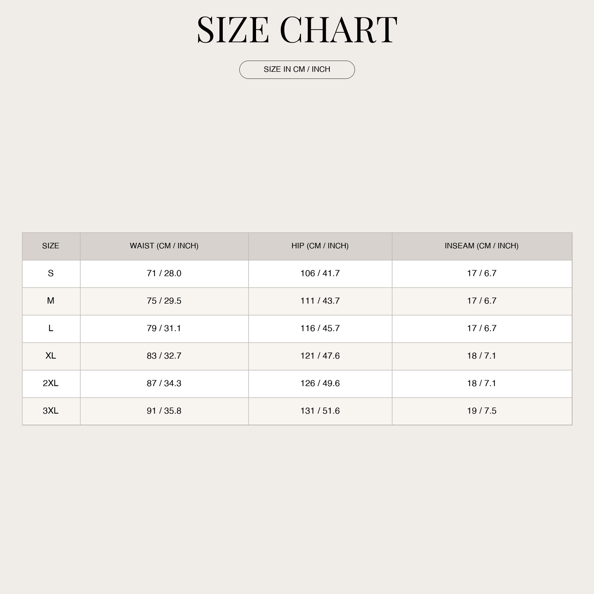 Size chart