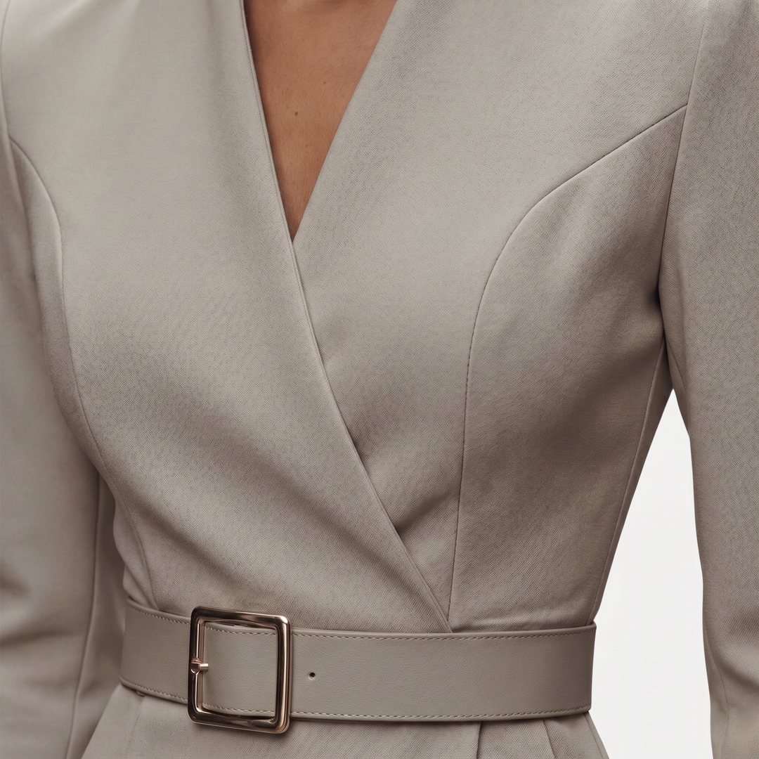 Vestido midi cruzado con cinturón y hebilla cuadrada para mujer