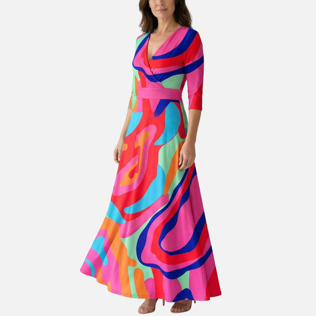 Wickel-Satin-Maxikleid mit V-Ausschnitt für Damen