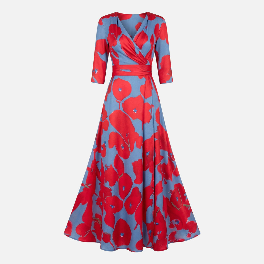 Wickel-Satin-Maxikleid mit V-Ausschnitt für Damen