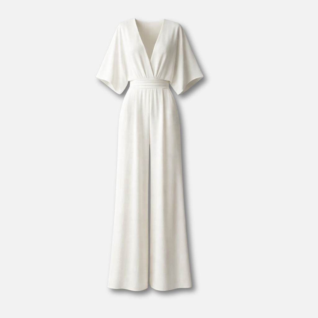 Weites Bein Jumpsuit mit V-Ausschnitt für Damen