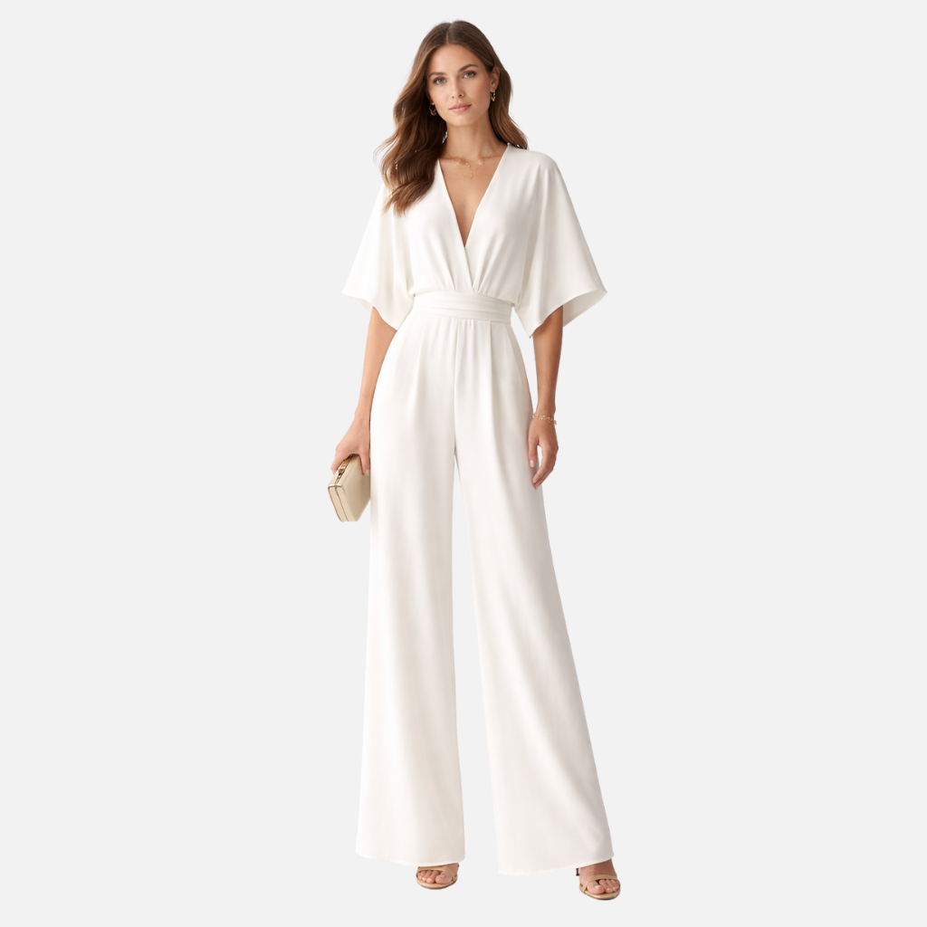 Weites Bein Jumpsuit mit V-Ausschnitt für Damen