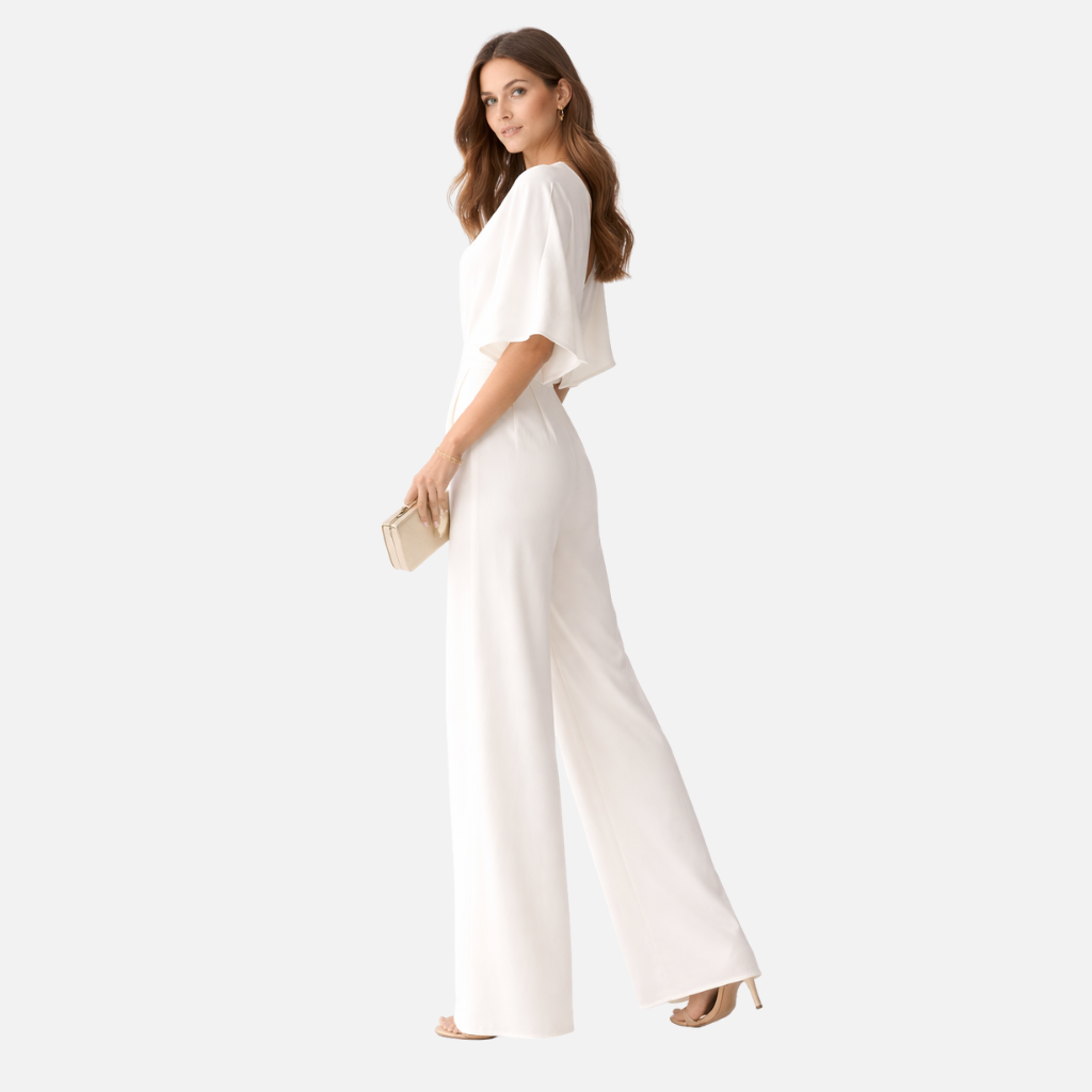 Weites Bein Jumpsuit mit V-Ausschnitt für Damen