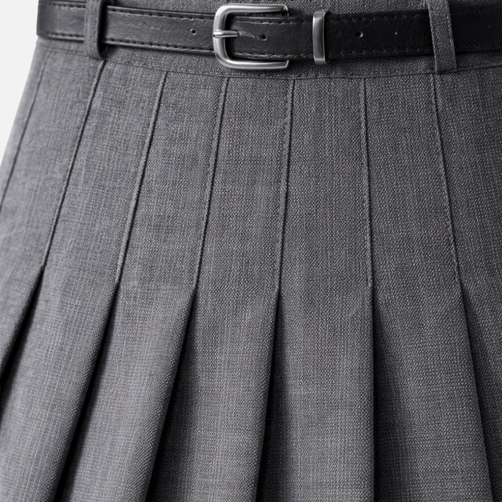 Falda midi plisada de cintura alta para mujer con cinturón ajustable
