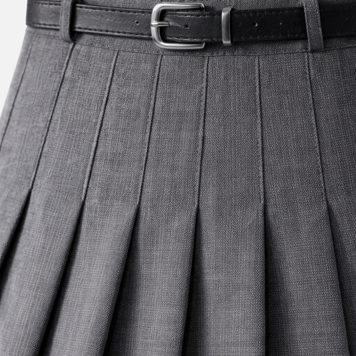 Falda midi plisada de cintura alta para mujer con cinturón ajustable
